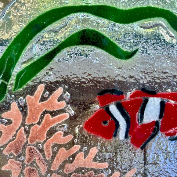 Vintage Retired Peggy Karr Fused Glass Tropical Fish Black Red Coral Reef  Plate - Picture 6 of 8